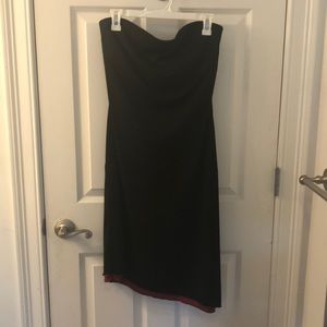 Strapless dress with high low hem and red liner